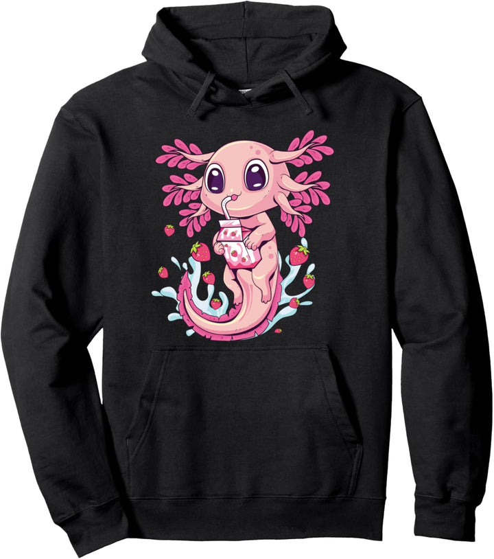 Axolotl Pastell Goth Erdbeer Milchshake Anime Ästhetik Pullover Hoodie