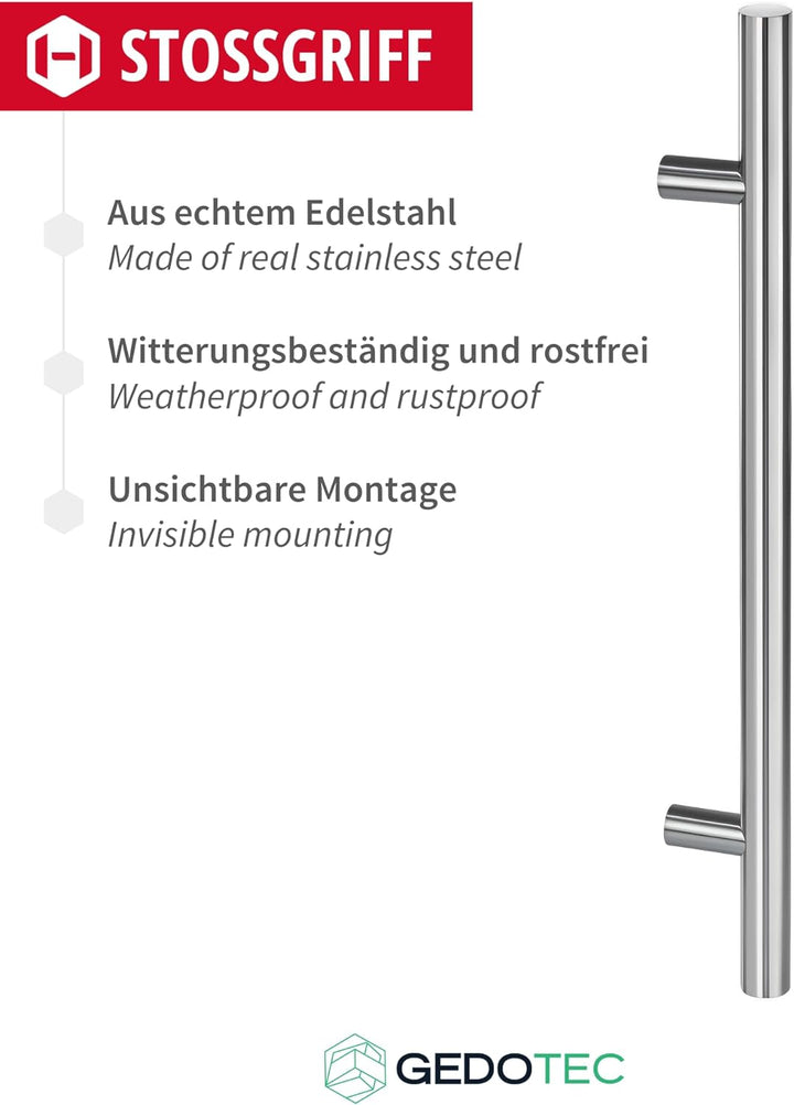 Gedotec Edelstahl Stossgriff | Haustürgriff 350 x 210 mm | 1 Stück | rostfreier Tür-Griff rund | Hau