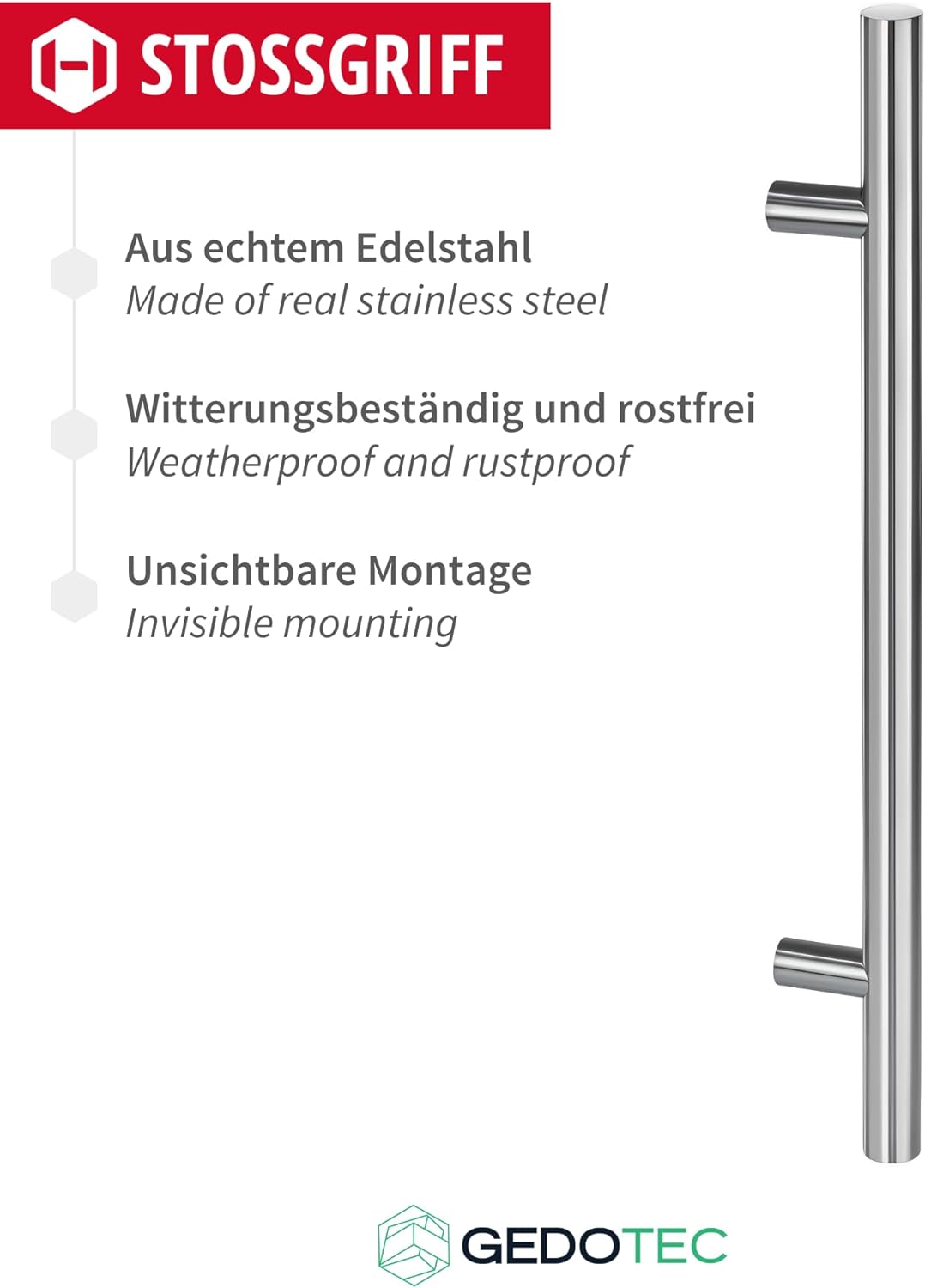 Gedotec Edelstahl Stossgriff | Haustürgriff 350 x 210 mm | 1 Stück | rostfreier Tür-Griff rund | Hau
