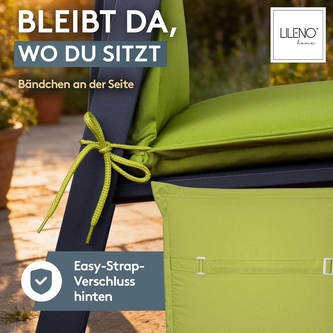 LILENO HOME Gartenstuhl Auflagen [2er Set - Hochlehner] in Apfelgrün - Bequeme Liegen als Sitzauflag
