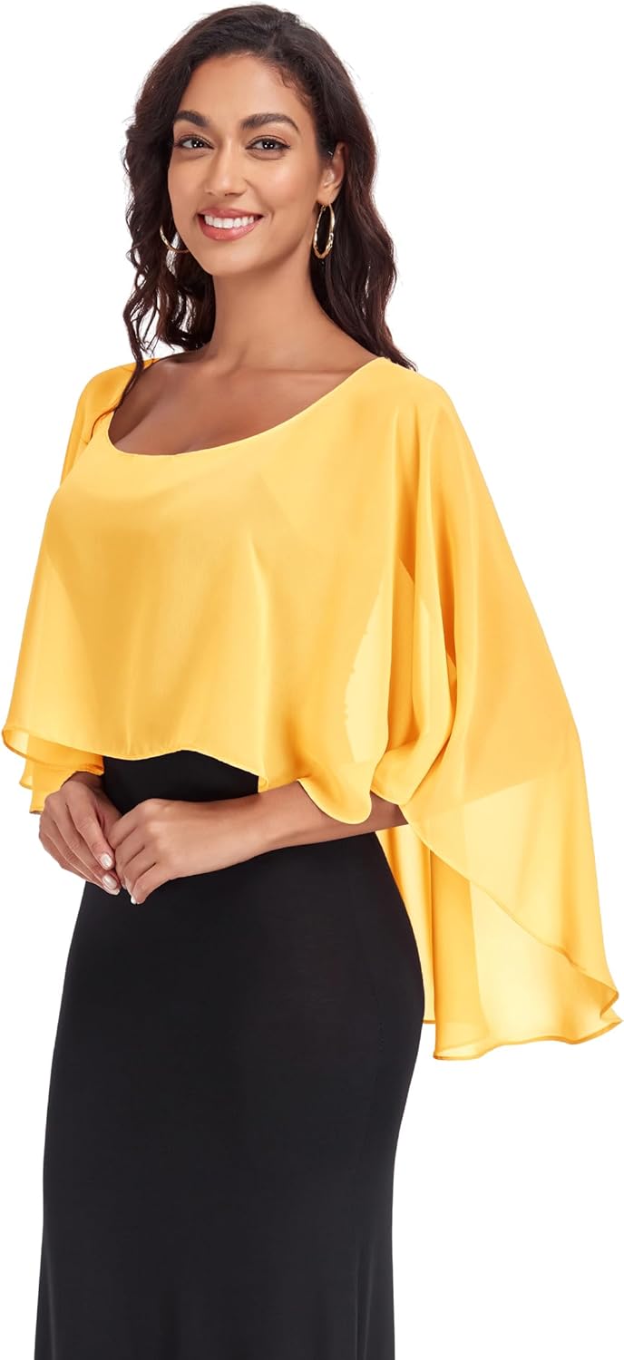 Chiffon Wrap Shawls Capes for Evening Dresses Wedding Bridal Bolero Shawl Wraps for Women Gelb, Gelb