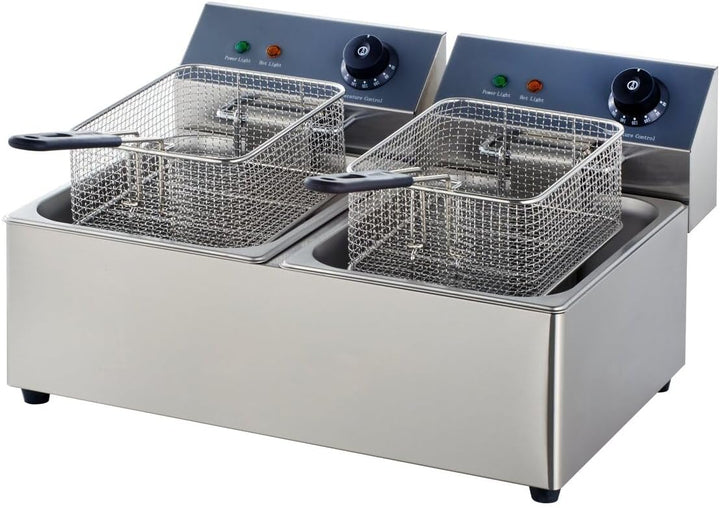 GastroHero Doppelfritteuse 2x6L I Edelstahl-Doppelfritteuse mit zwei Thermostaten und Überhitzungssc