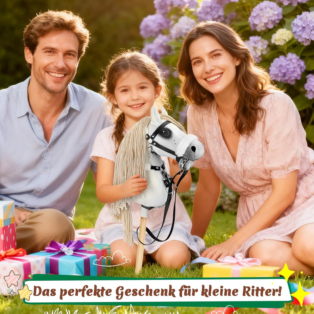Hobby Horse, A3 Kopfgrösse Steckenpferd Kinder, Hobby Horsing mit Weichem Plüschhalfter, Fliessendem
