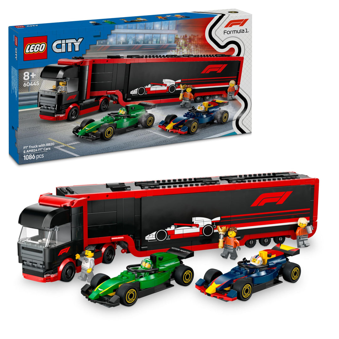LEGO City F1 Transporter mit RB20 &amp; AMR24 F1 Rennautos - Spielzeug Autotransporter für Red Bull &amp; As