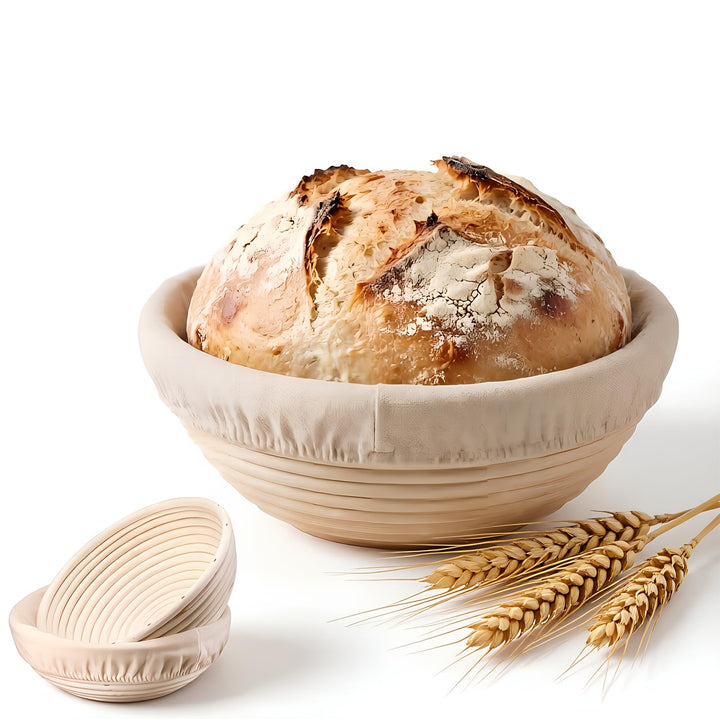 Gärkörbchen, 2 Stück Gärkorb für Sauerteigbrot, Brotkorb Mit Leineneinsatz | Waschbarem, Rund 23 cm,