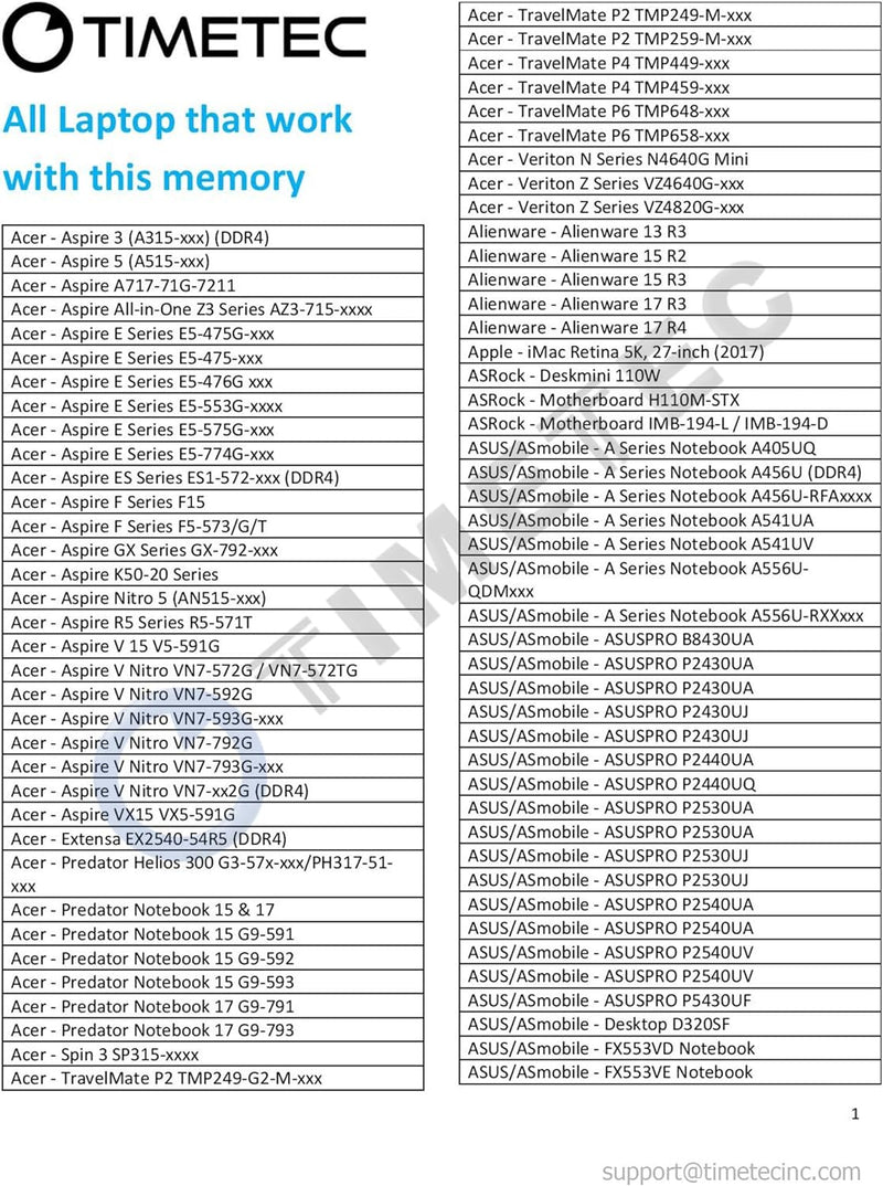 Timetec 16GB KIT (2x8GB) DDR4 2400MHz PC4-19200 Non-ECC Unbuffered 1.2V CL17 1Rx8 Single Rank 260 Pi