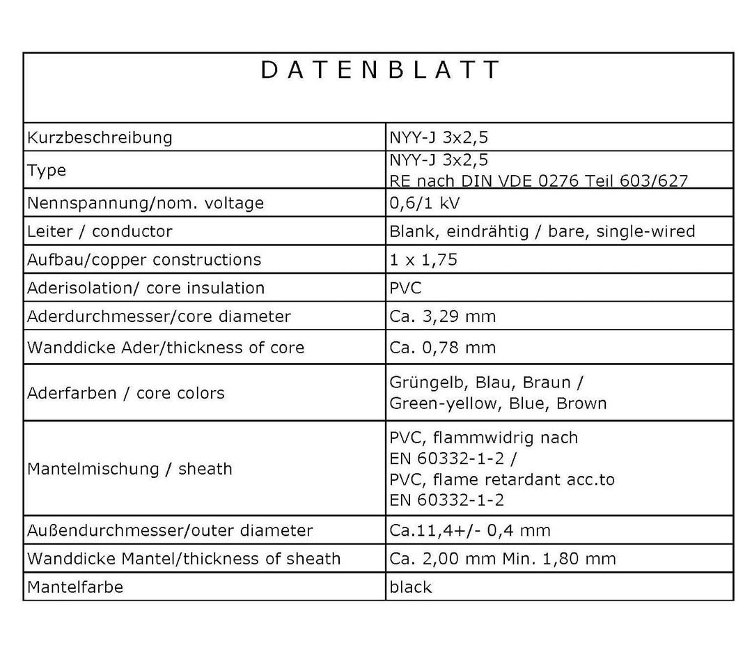 M&G Techno 25m NYY-J 3x2,5 mm² Erdkabel Elektrokabel Beton und Freien Kupfer Made in Germany, 25m NY