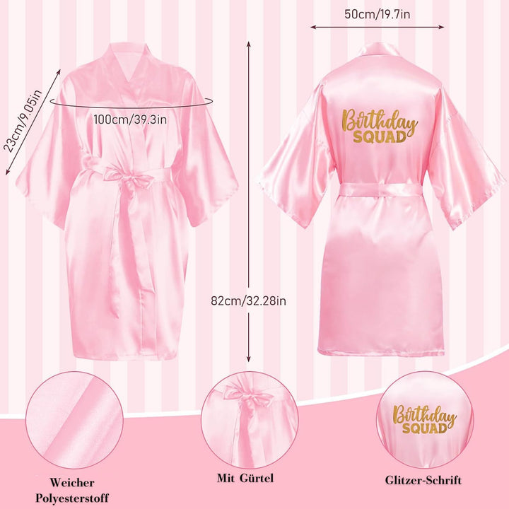 10 Stück Geburtstags-Roben-Set für Mädchen – Satin-Kimono mit „Birthday Princess“ & „Birthday Squad“
