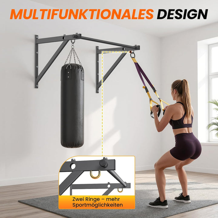 Jusgym Klimmzugstange Wandmontage 130 cm, Pull Up Bar 250 kg Tragfähigkeit, Klimmzugstangen für Kraf
