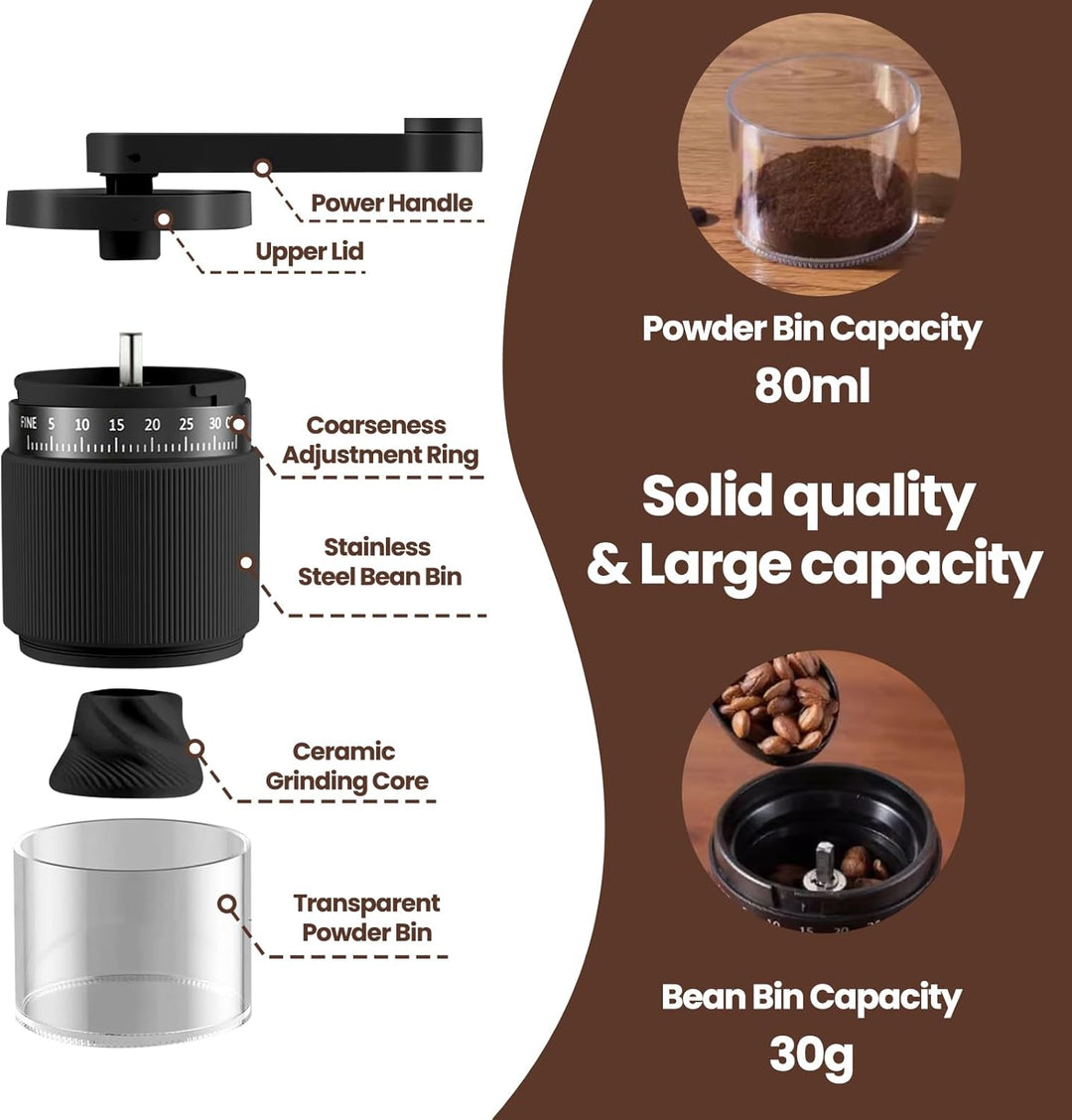 Mini Kaffeemühle Manuell, 35 Externe Einstellbare Mahlgrade, Handkaffeemühle mit Verschleissfester K