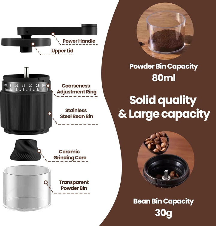 Mini Kaffeemühle Manuell, 35 Externe Einstellbare Mahlgrade, Handkaffeemühle mit Verschleissfester K