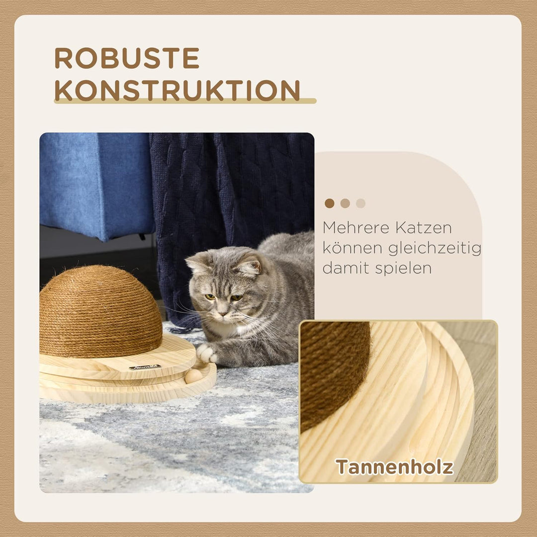 PawHut Interaktives Kratzspielzeug, 2-in-1-Design Katzenspielzeug mit Kugelbahn und Kratzbrett, Krat