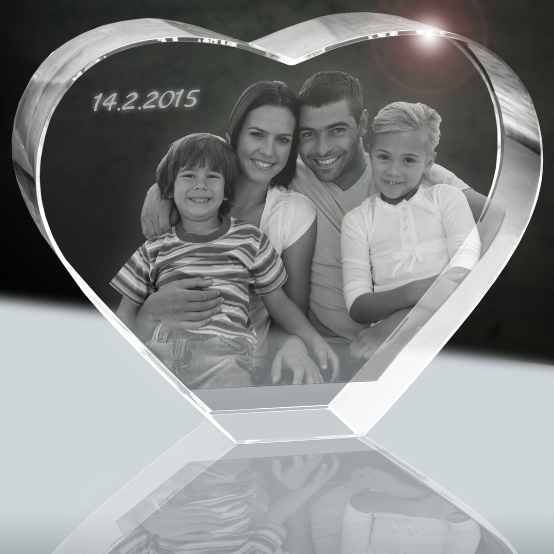 3Dglas Kristallherz Portrait mit Laser graviert (2D)| Grösse: 160x130x80mm (XXL / 4kg) | Form: Herz