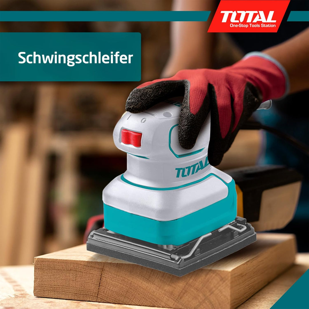 TOTAL - Kabelgebundener Handflächenschleifer | Inklusive 5 Schleifpapierblätter | Perfekt für grosse