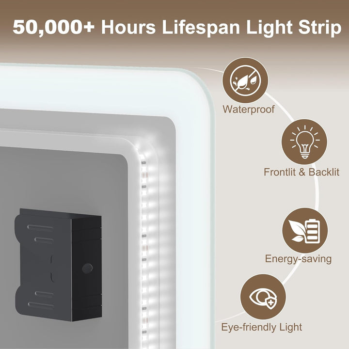 STARLEAD Badspiegel-mit-Beleuchtung 140x80cm, Badezimmerspiegel mit Entfoggen, Bluetooth, Dimmbar, 3