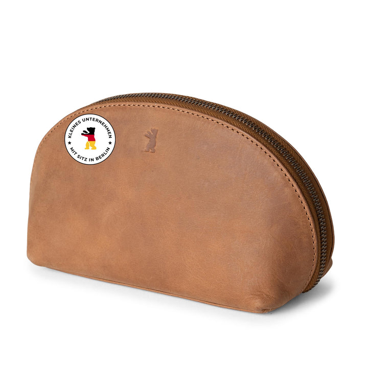 Berliner Bags Vintage Kosmetiktasche Zoe, Kleiner Kulturbeutel, Schminktasche aus Leder, Federmäppch