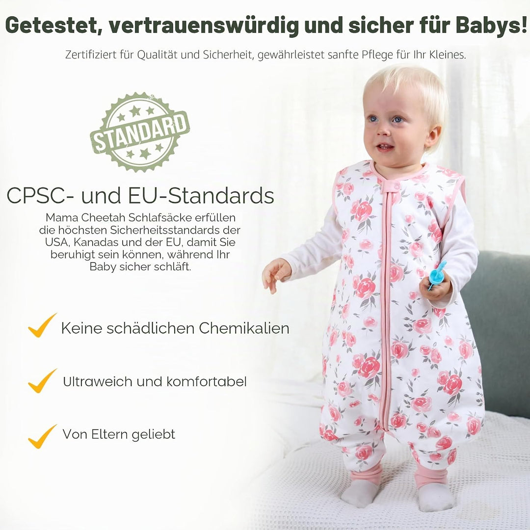 Mama Cheetah Baby Schlafsack, Bio-Baumwolle, Tragbare Babydecke, Schlafsack mit 2-Wege-Reissverschlu