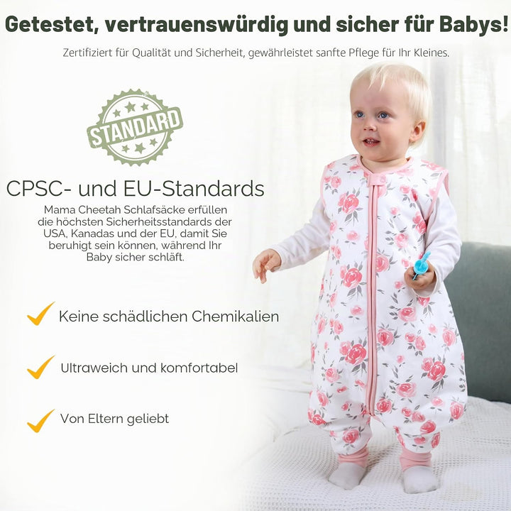 Mama Cheetah Baby Schlafsack, Bio-Baumwolle, Tragbare Babydecke, Schlafsack mit 2-Wege-Reissverschlu