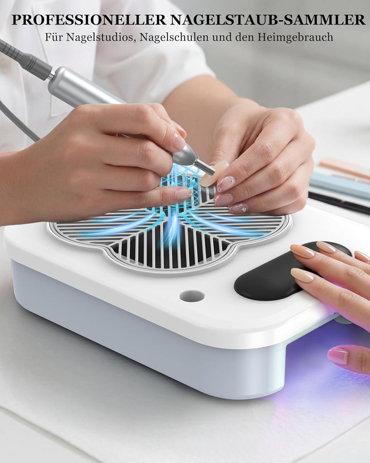 Elektrische Nagelfräser mit UV-LED Nagellampe & Nagel Staubabsaugung (Stufenloses Getriebe) : 3-in-1