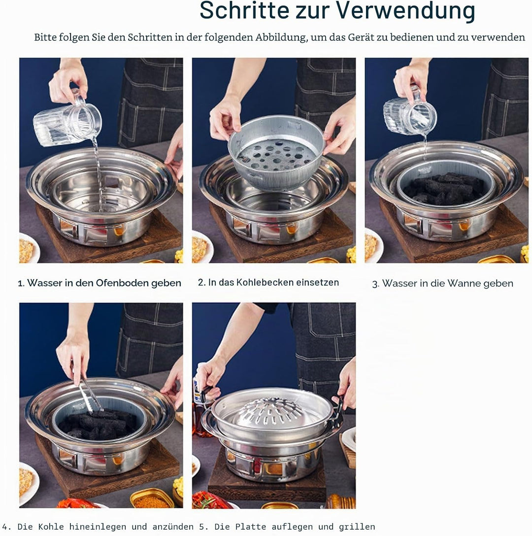 Thai Korean BBQ Grill Pfanne, 2 in 1 Sogar Heizung Heisstopf Grill Holzkohlewanne Eisen Grillschale