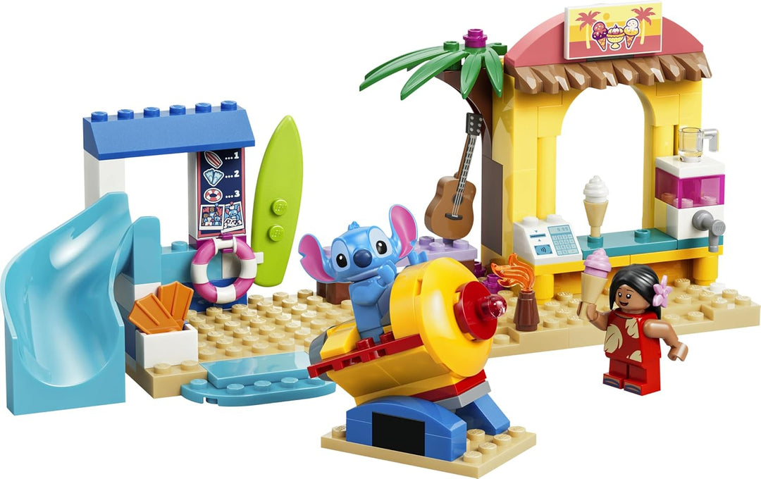 LEGO ǀ Disney Spass am Strand mit Lilo und Stitch Lernspielzeug mit 2 Läden, Raumschiff Fahrgeschäft
