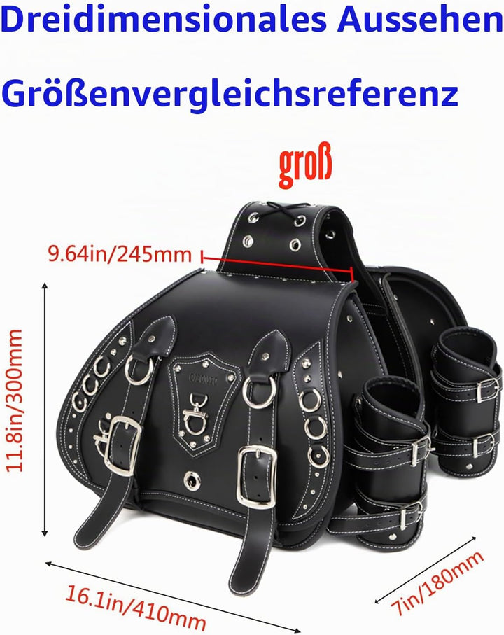 Hochdichtes Leder-Motorrad-Saddebags,Überwurftaschen, Gepäckträger, Seitentaschen mit Getränkehalter