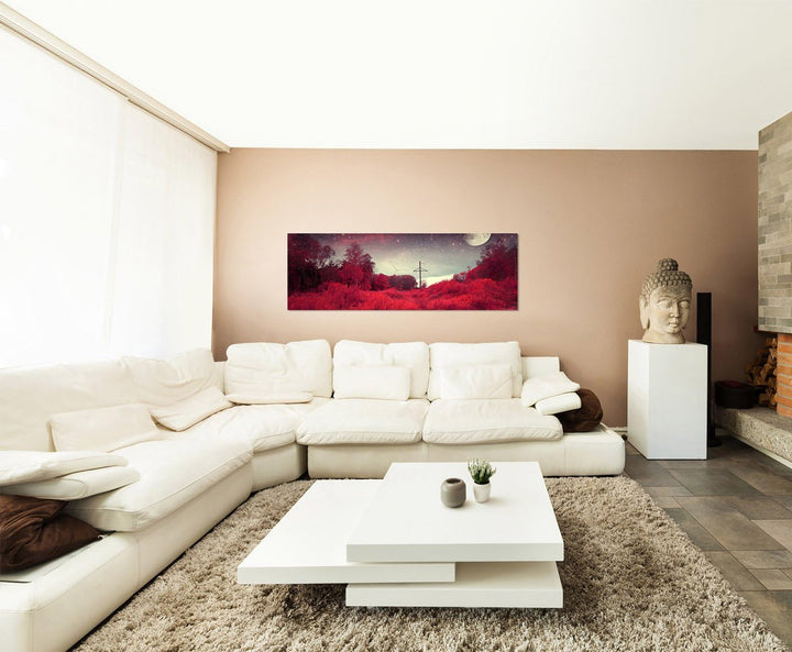 Paul Sinus Art Panoramabild auf Leinwand und Keilrahmen 150x50cm Wald Bäume Büsche Nacht Mond Sterne