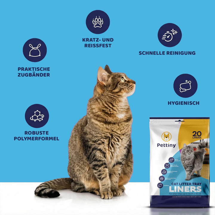 20 Katzentoilettenbeutel mit Zugbändern Kratzfeste Tüten für mittel und gross Katzenklo Original, Or