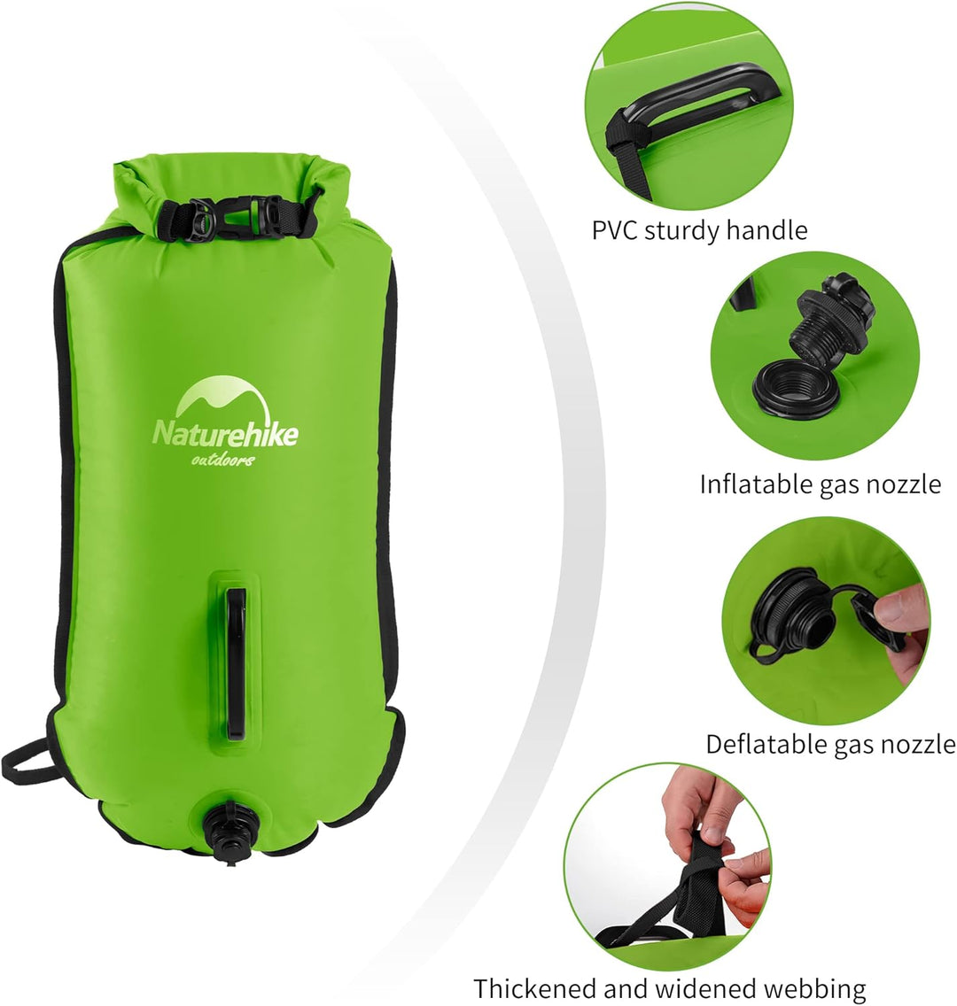 Naturehike Aufblasbarer Trockensack, 18L Wasserdichter Rucksack mit 2 Luftkammern für Open Water Sch