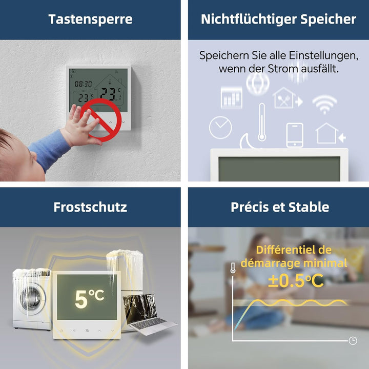 Fussbodenheizung Thermostat Digital, Beok Smart WiFi Thermostate für Wasser Fussbodenheizung und Gas