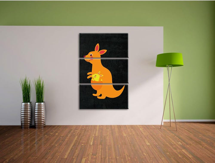Pixxprint Niedliches Känguru als Leinwandbild/Grösse: 3 Teilig (120x80) cm/Wandbild/Kunstdruck/ferti