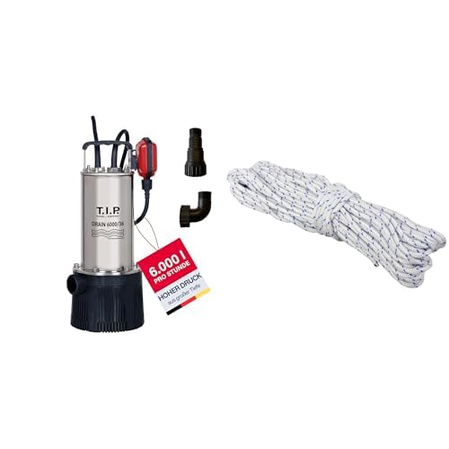 T.I.P. Drain 6000/36 Edelstahl-Tauchdruckpumpe, 950 W Klarwasser-Pumpe mit 6.000 l/h Förderleistung,