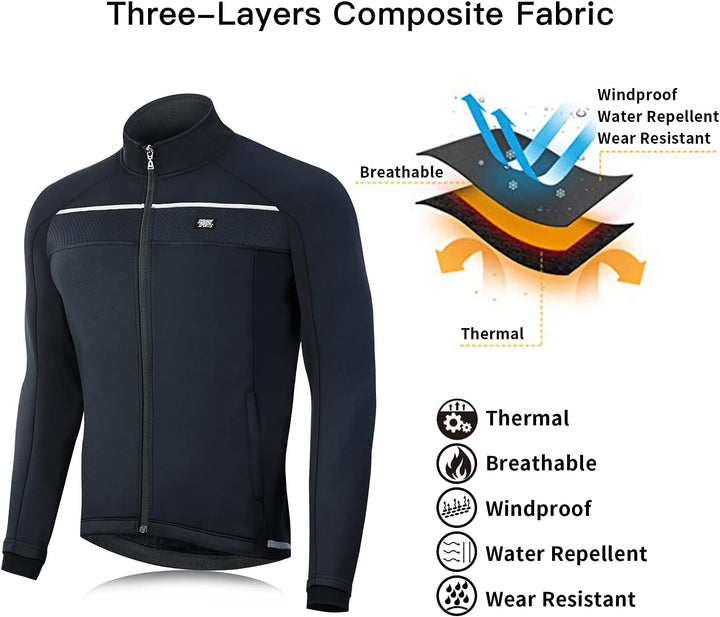 Souke Sports Fahrradjacke Herren Winter Thermo Radjacke Winddichte & wasserdichte mit Reflektierende
