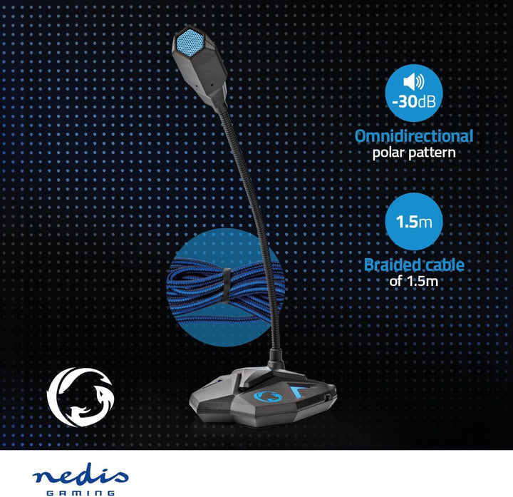 Nedis Desktop-Gaming-Mikrofon - 3,5-mm-Stereo-Audio-Stecker - USB - Schwanenhals - Stummschalttaste
