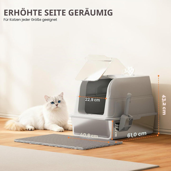 Edelstahl Katzenklo, XXL Katzenklo mit Deckel, Leicht zu Reinigen, Katzentoilette mit Hohem Rand aus