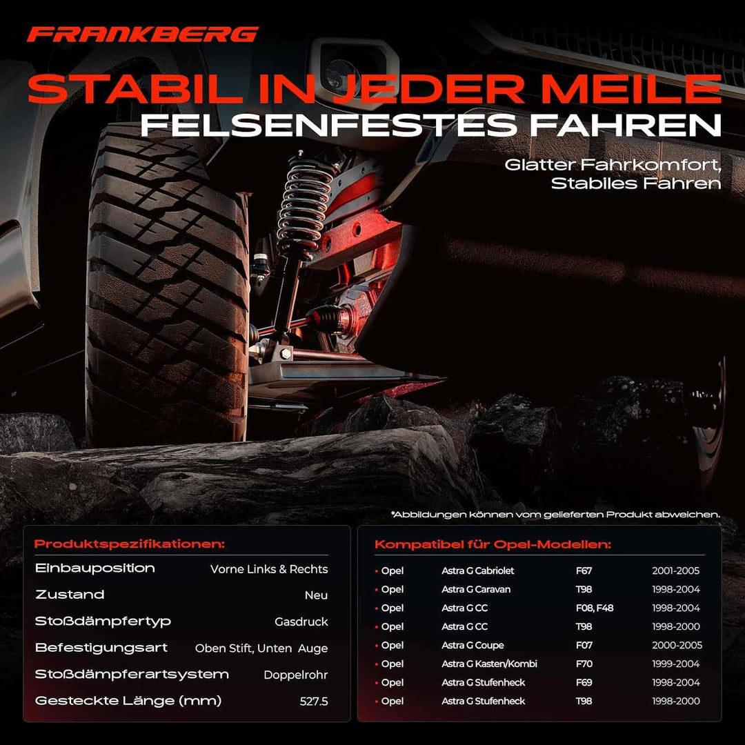 Frankberg 2x Stossdämpfer Gasdruck Vorderachse Kompatibel mit Astra G Cabriolet F67 2001-2005 Astra