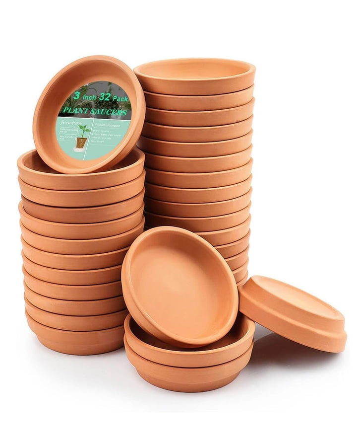 7,6 cm Kleiner Terrakotta-Topf-Untersetzer – 32 Stück runde Mini-Blumentopf-Untersetzer, kleine Ton-