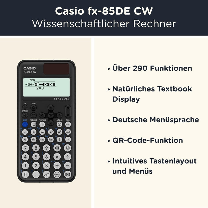 CALCUSO Sparpaket: Casio FX-85DE CW ClassWiz technisch-wissenschaftlicher Schulrechner + WYNGS Schut