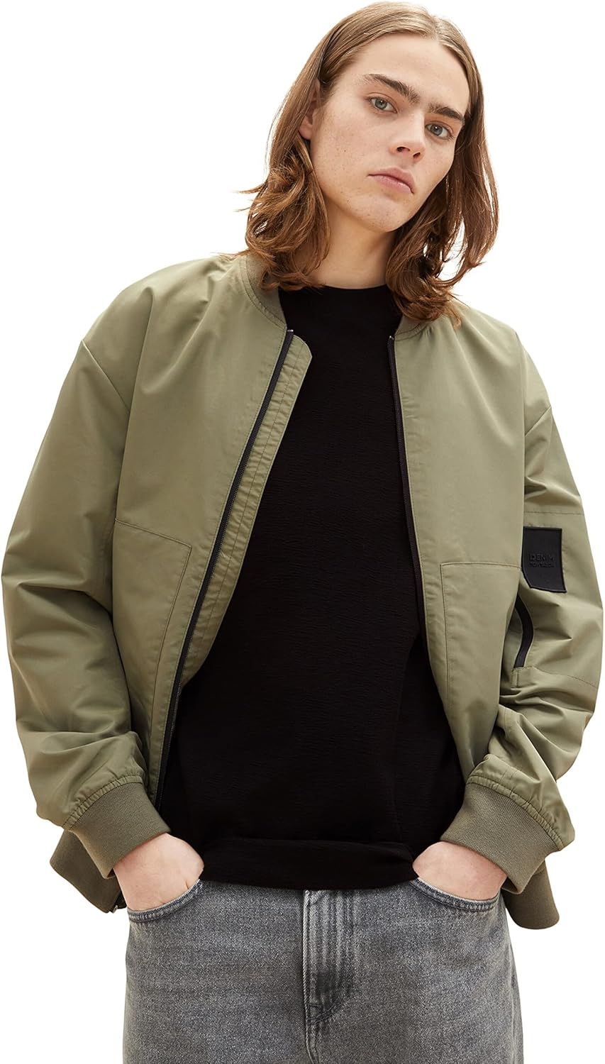 TOM TAILOR Denim Herren Bomber-Jacke mit Stehkragen L 10415 - Dusty Olive Green, L 10415 - Dusty Oli