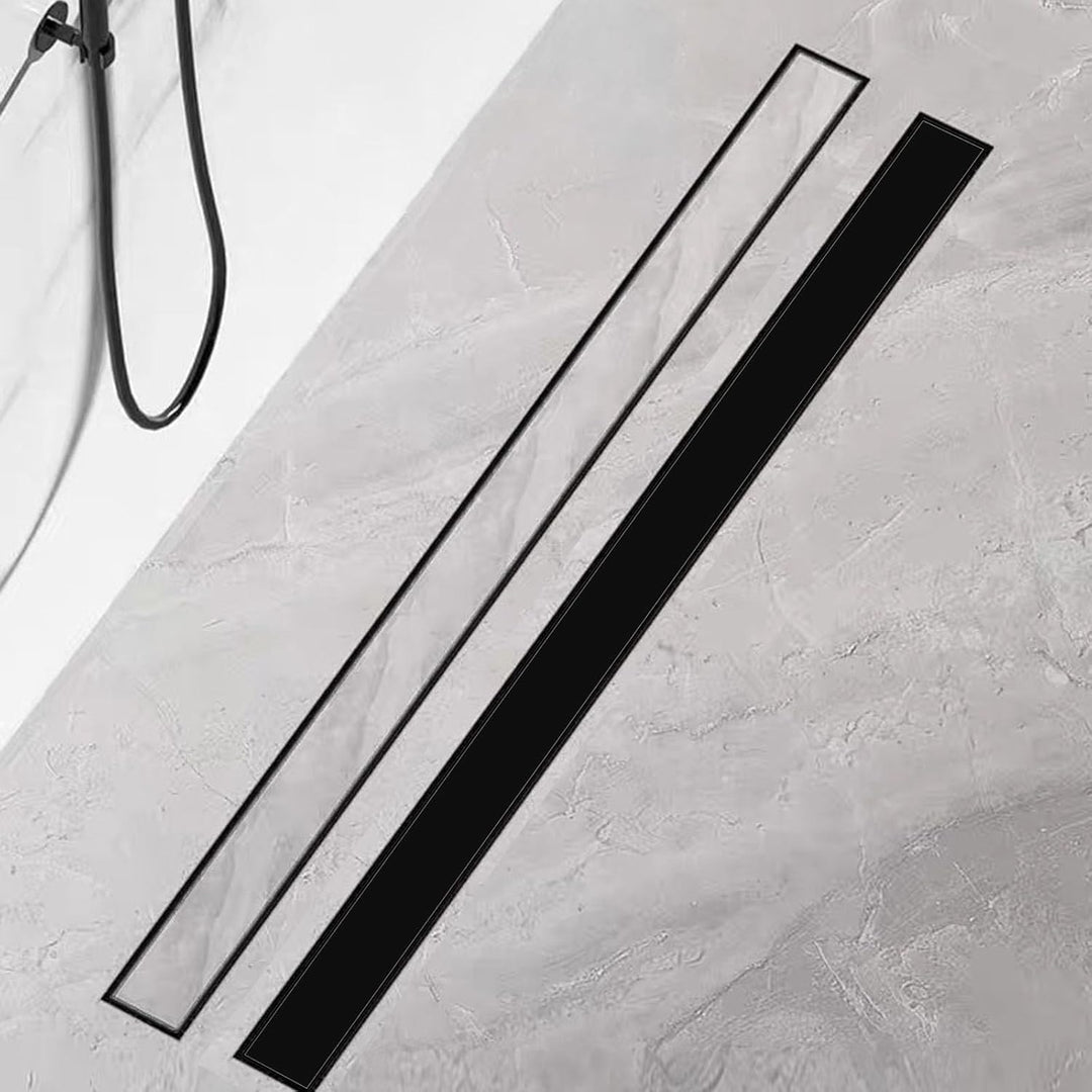 Duschrinne 80 cm Komplettset Schwarz, Edelstahl Ablaufrinne, Extra flache befliesbare Duschrinne mit