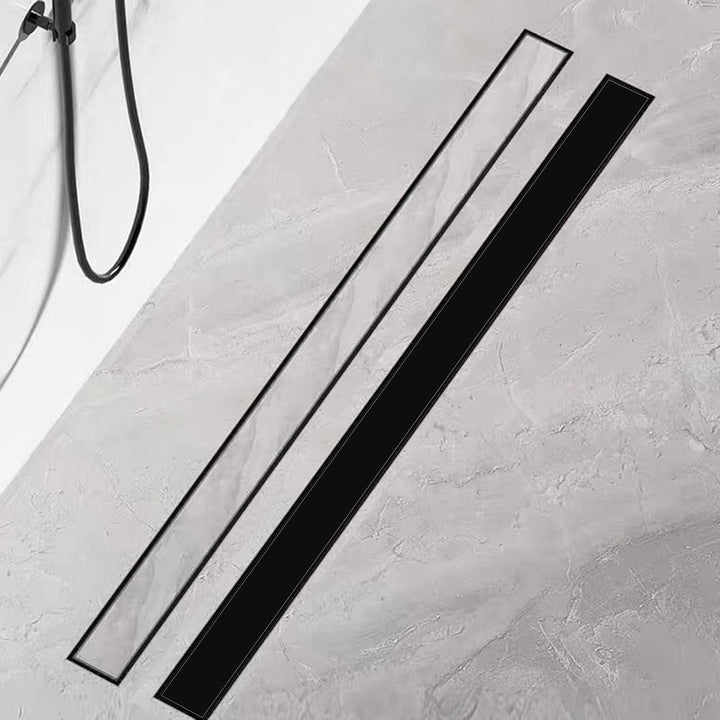Duschrinne 80 cm Komplettset Schwarz, Edelstahl Ablaufrinne, Extra flache befliesbare Duschrinne mit