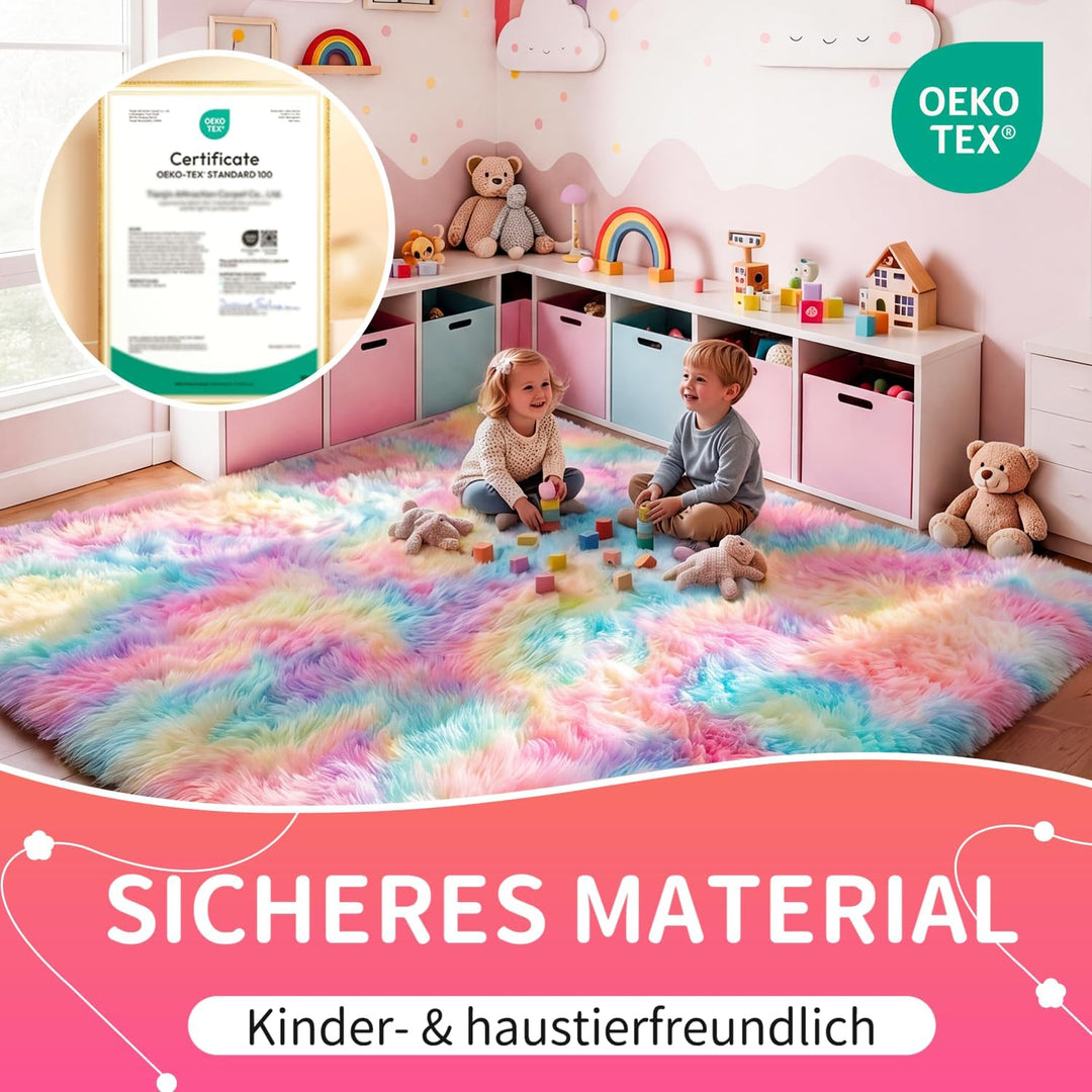 VOFUSHON Wohnzimmer Hochflor Teppich,Shaggy Flur Läufer Teppich Modern Flauschiger Weich Bunte Batik