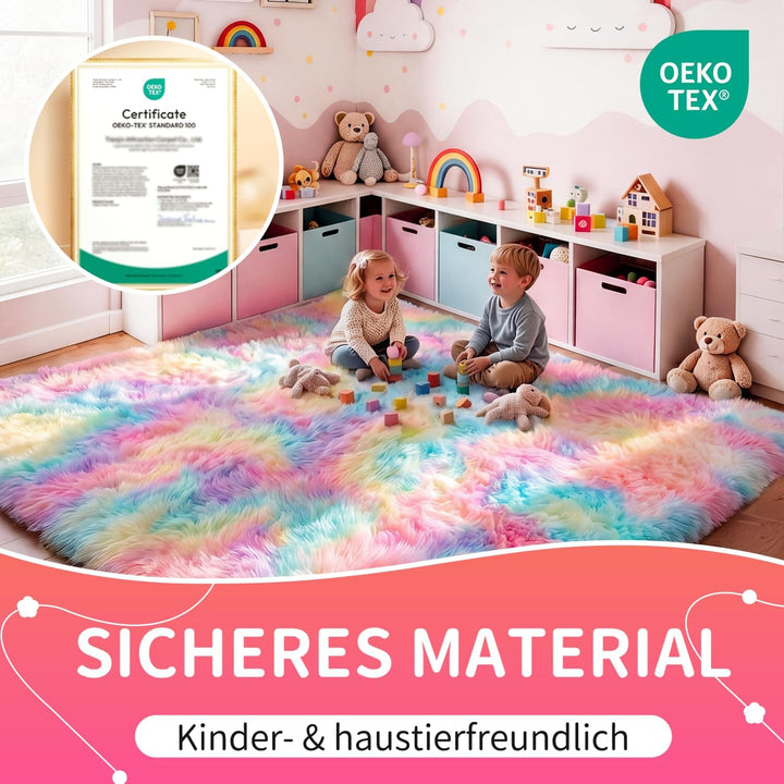 VOFUSHON Wohnzimmer Hochflor Teppich,Shaggy Flur Läufer Teppich Modern Flauschiger Weich Bunte Batik