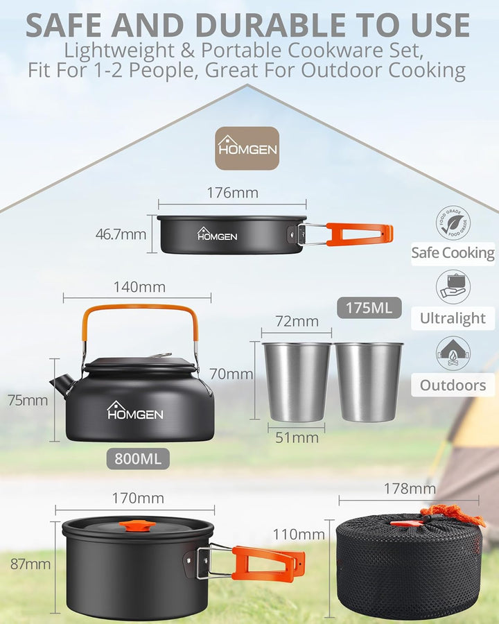 HOMGEN Portable Camping Cooking Set Camping Pots and Pans Set Aluminium Camping Cookware Kit Lightwe