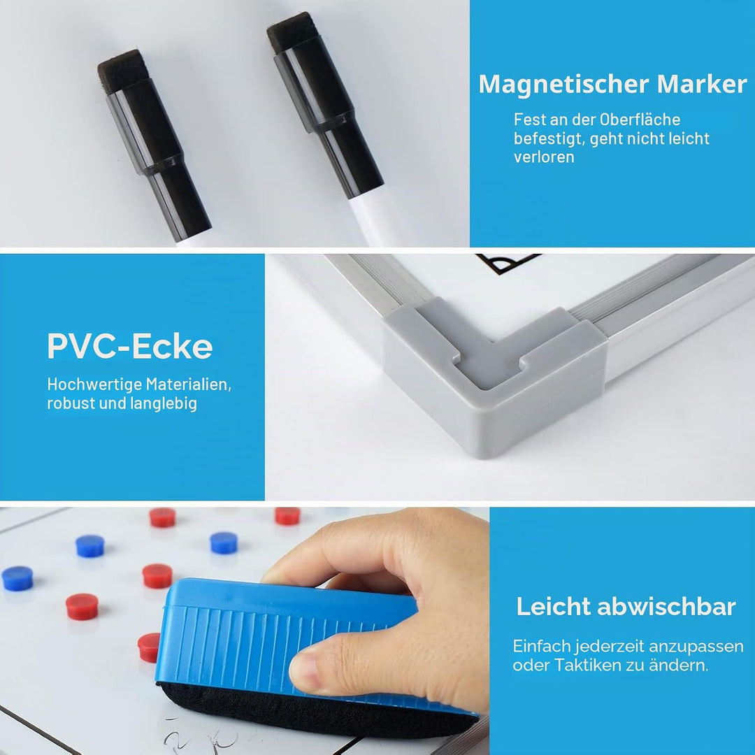 Holzsammlung Profi Coaches Whiteboard Tragbar Taktiktafel für Fussball mit Magnete, Stifte und Radie