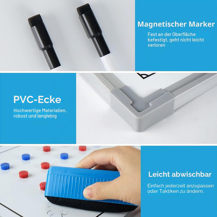 Holzsammlung Profi Coaches Whiteboard Tragbar Taktiktafel für Fussball mit Magnete, Stifte und Radie