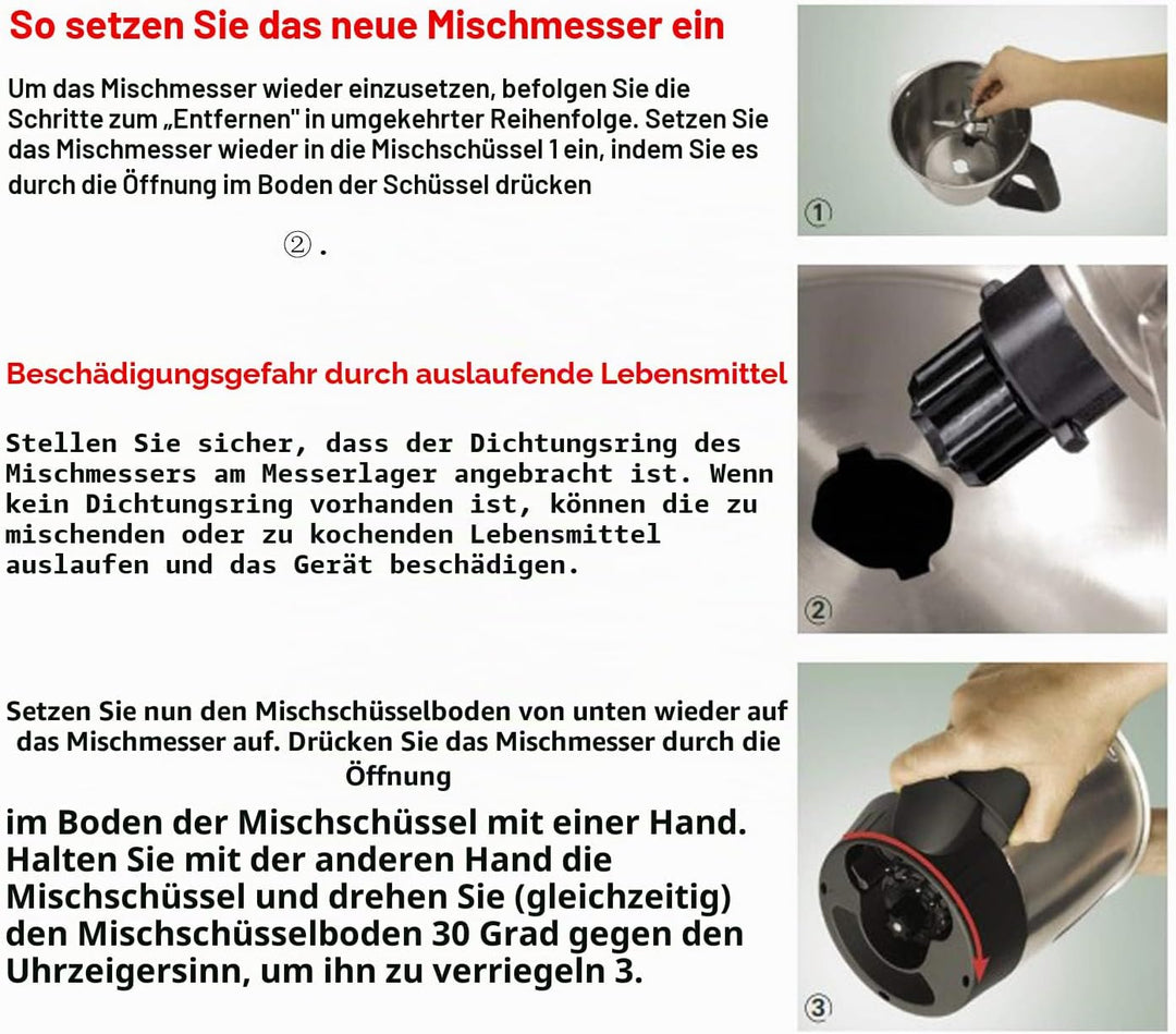 Poweka TM31 Messer Kompatibel mit Vorwerk Thermomix TM31 Küchenmaschine aus Edelstahl mit Dichtring,