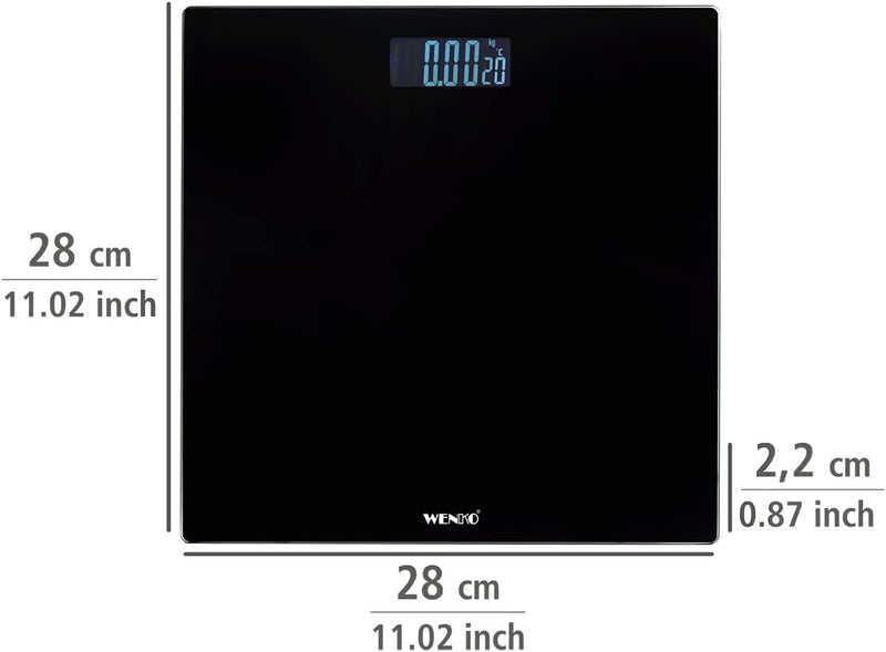 WENKO Personenwaage LCD, präzise, Digitale Körperwaage aus Sicherheitsglas mit automatischer EIN-/Au