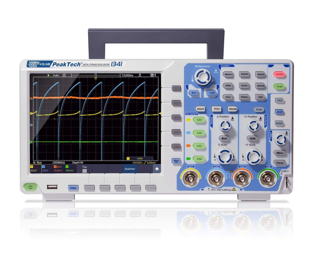 PeakTech 1341 – 4-Kanal Speicher-Oszilloskop 100 MHz - Max. 1 GS/s mit USB, LAN Schnittstelle & 8" H