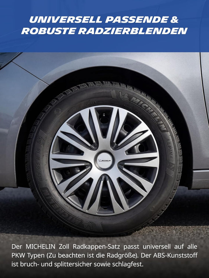MICHELIN Radkappe 13 Zoll Universal Radzierblende Alice 4 er Set Fürs Auto ABS Kunststoff Schwarz/Si